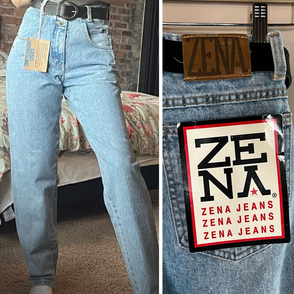 VINTAGE Deadstock 90s Zena Jeans High Waist Light Wash Denim Tapered Mom Jeans